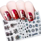 1 предмет в комплекте с рисунком 3D наклейки для ногтей дизайн лазерной черныйбелыйсеребристый в виде листа, геометрической формы серии украшения ползунки Nail Art Наклейки FD343