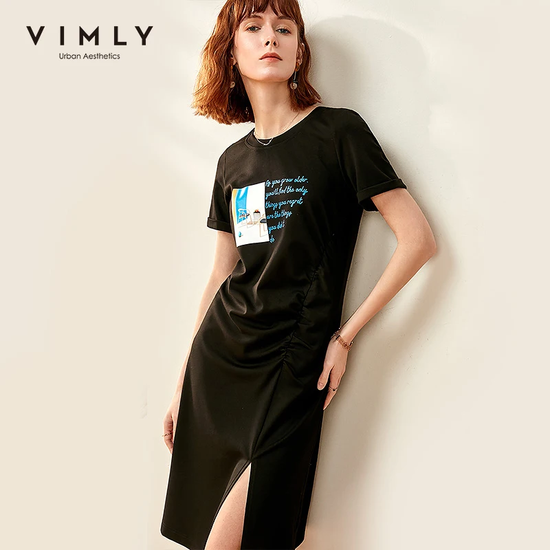 Женское платье с буквенным принтом Vimly однотонное облегающее трапеция круглым