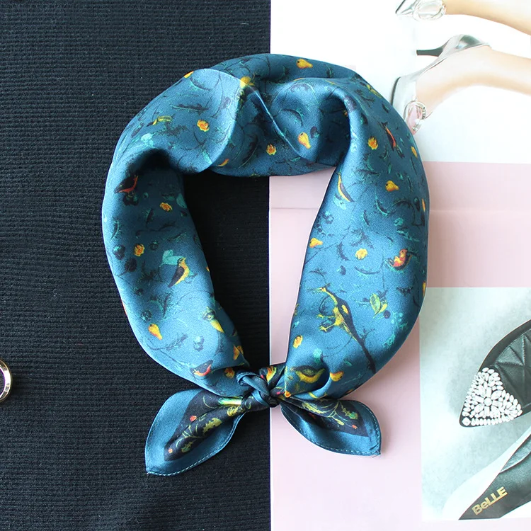 

Women Kerchief Scarf 100% Silk Square Scarf Brand Design Bag Hat Ribbon 55*55cm