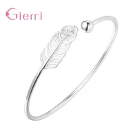 genuine silver s925 chain bracelet bangle jewelry sterling silver feather shape bangles fine jewelry gifts for girlfriend