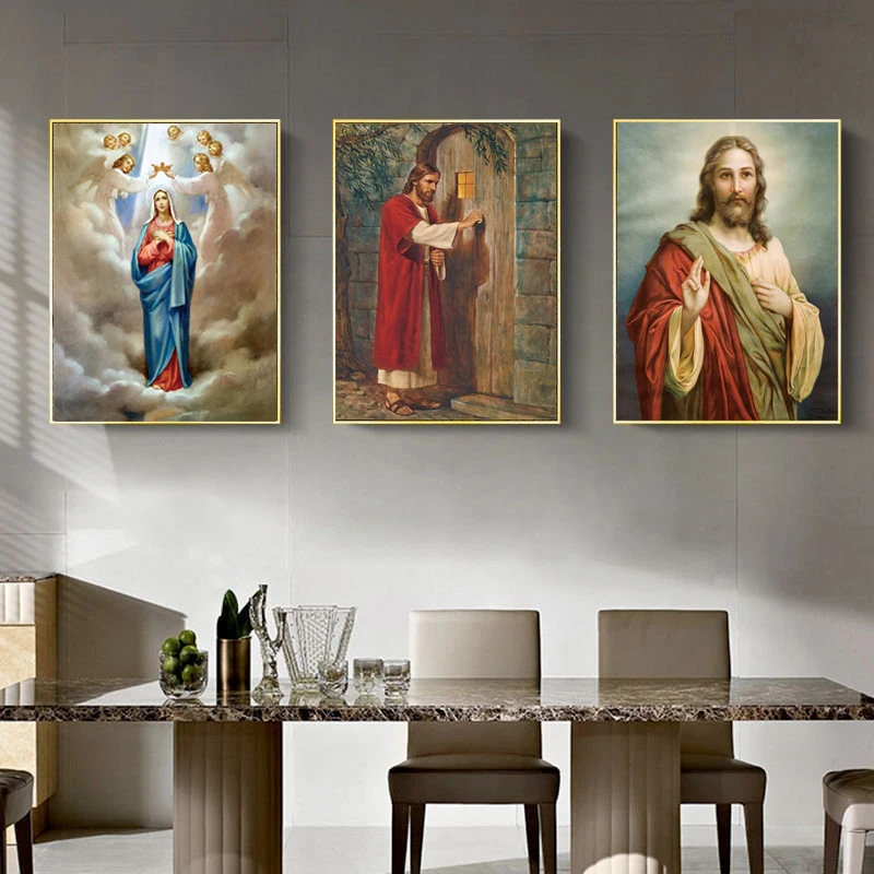 

Wall Art Canvas Painting Jesus Knocked At The Door Religious Christ Famous Print Picture for Bedroom Church for Home Decoration