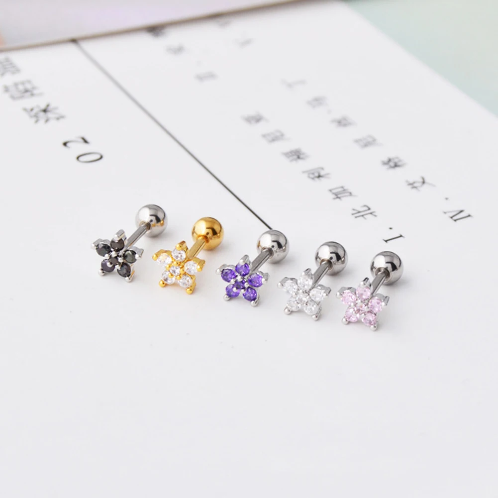 

1Pcs Small Round Cz Tragus Cartilage Titanium Steel Star 5 Prong Ear Stud Earrings Tragus Helix Piercing Jewelry Ear Piercing