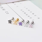 Серьги-гвоздики с 5 зубцами из титановой стали, ушной хрящ с фианитом, 1 шт.