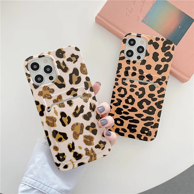 

Shockproof Leopard Phone Case IMD For iPhone 12Mini 12 11 Pro Max X XS XR 7 8 Plus SE 2 Wallet Cover Card Holder Back Cover