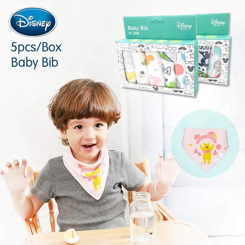 Disney 5pcs/box baby cartoon saliva towel cotton print Mickey bib double triangle eat | Детская одежда и обувь