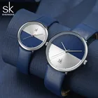 ShengKe повседневные женские часы для влюбленных, синие кварцевые мужские часы с кожаным ремешком, женские часы под платье, парные часы, женские часы