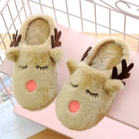 christmas cartoon elk couple plush cotton slippers home wooden floor bag with thick soled non slip cotton slippers