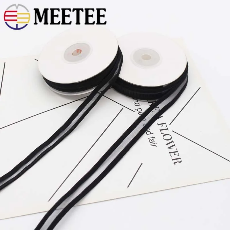 

24/50yards Meetee 10\15mm Nylon Elastic Band Transparent Rubber Stripe DIY Sewing Swimwear Underwear Bra Binding Accessories