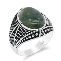s925 sterling silver mens ring set with indian onyx natural green gemstone vintage turkish fine jewelry gift for husband fathe