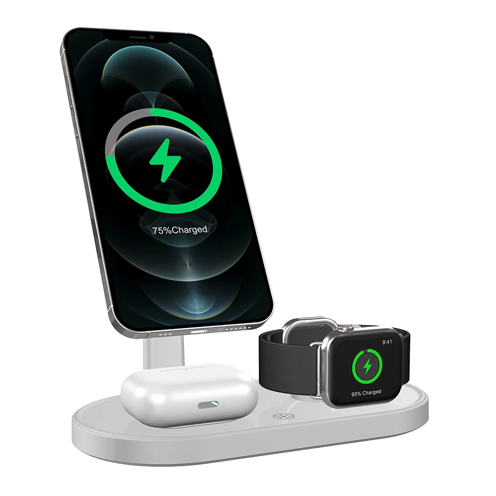 

3 in 1 15W Fast Magnetic Wireless Charger Stand For Magsafe iPhone 12 Pro Max Apple Watch 6 5 4 3 2 AirPods Pro Qi Charging Dock