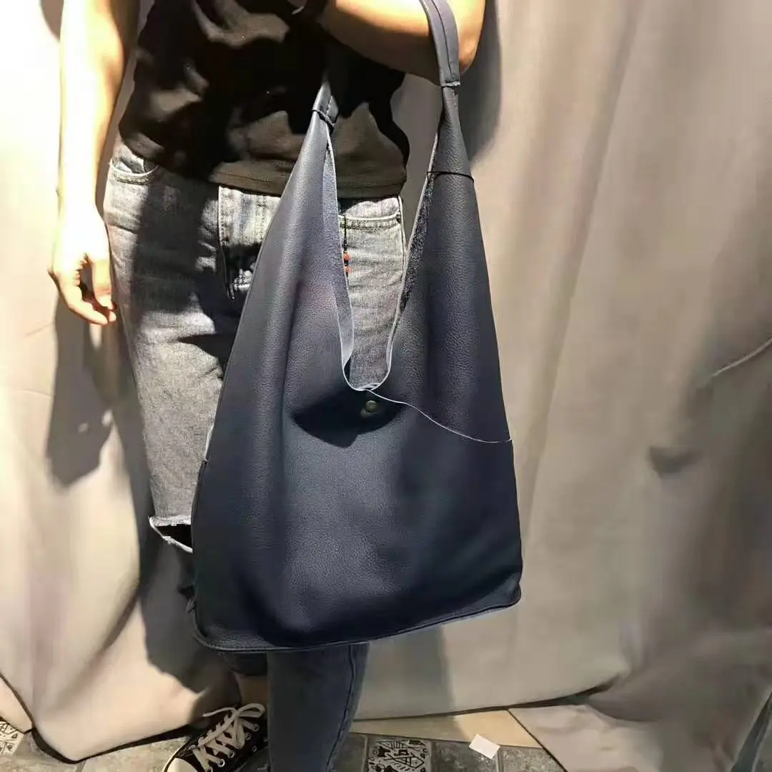 

Большая Сумка-тоут в эстетике, кожаная сумка через плечо Genune, женские роскошные сумки-тоуты, корейские синие сумки через плечо, винтажная же...