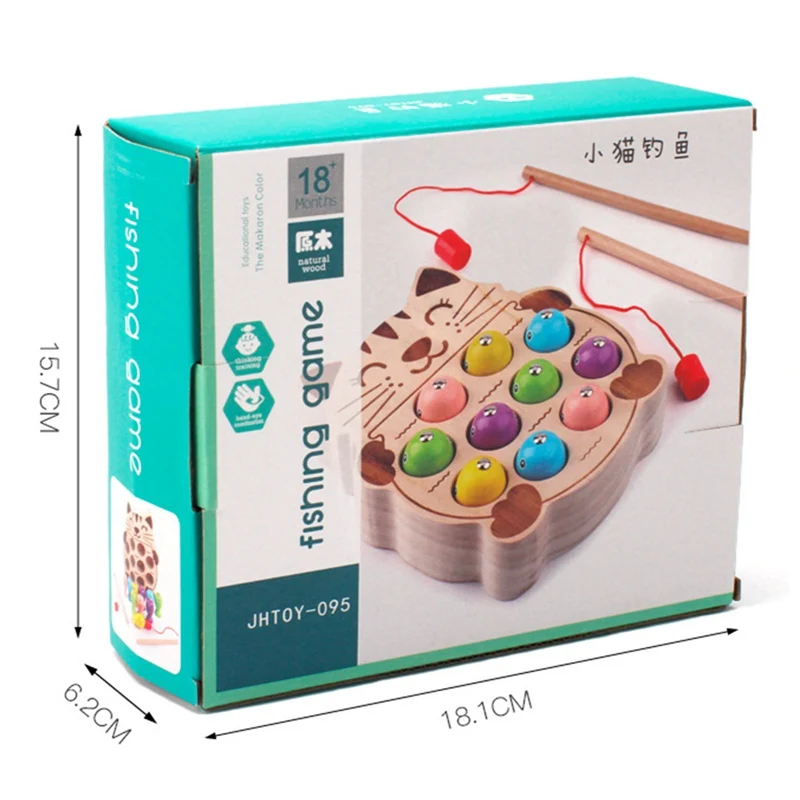 

Kids Wooden Montessori Toys Magnetic Kitten Fishing Toys Game Baby Early Educational Puzzle Toys for Children Outdoor Play Set