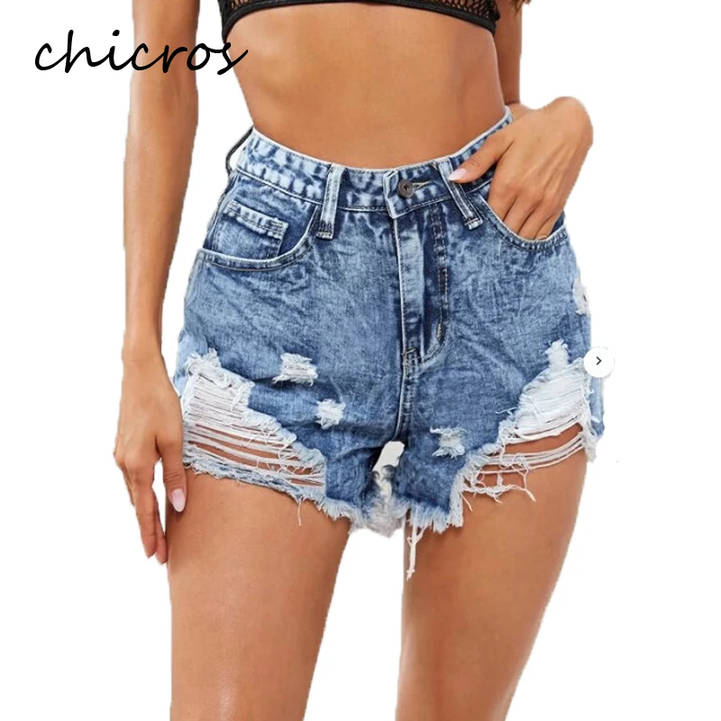 

Chicros·Women's High Waist Ripped Denim Shorts Tassel Casual All-match Summer Jeans Women