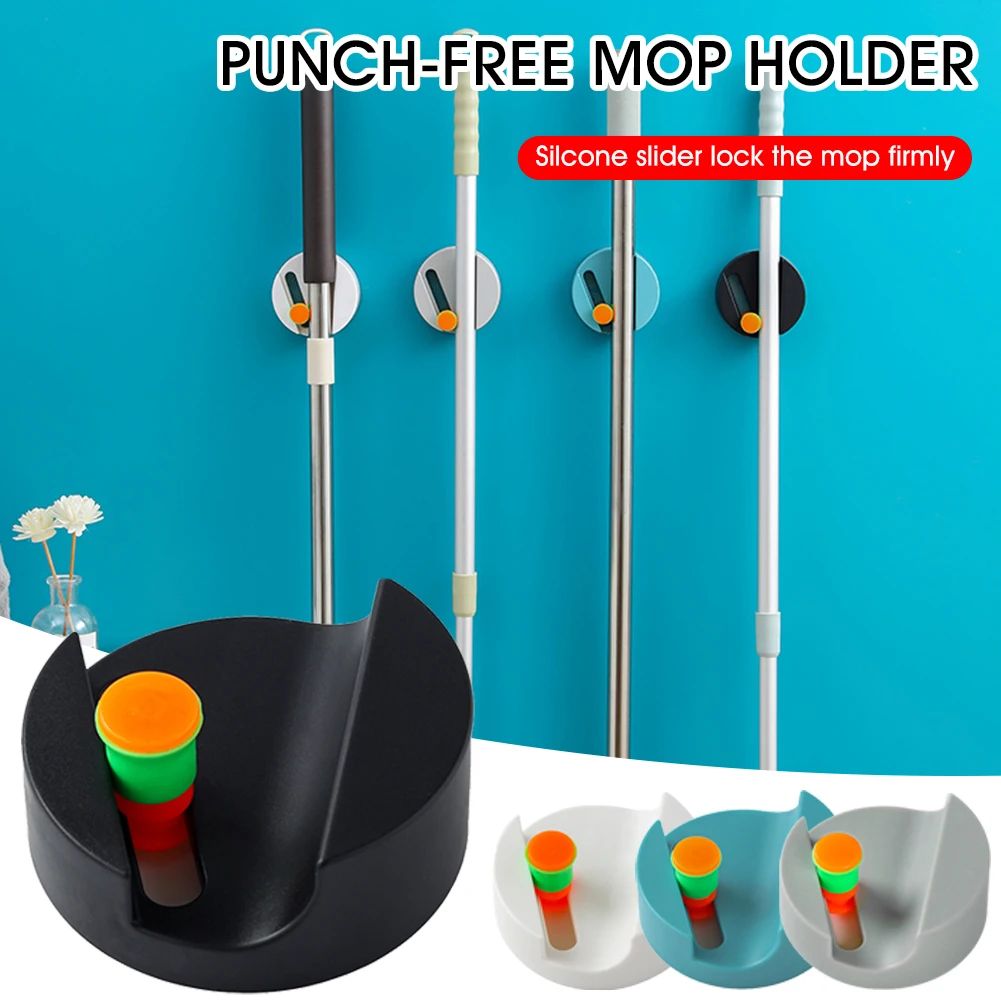 

Wall Mounted Mop Holder Punch free Adjustable ABS Household Adhesive Storage Broom Hanger Mop Hook Racks For Kitchen Bathroom