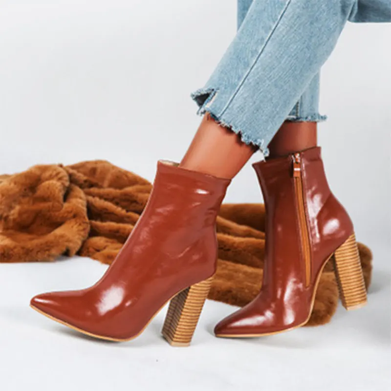 Женские ботильоны модные туфли лодочки из искусственной кожи на высоком каблуке