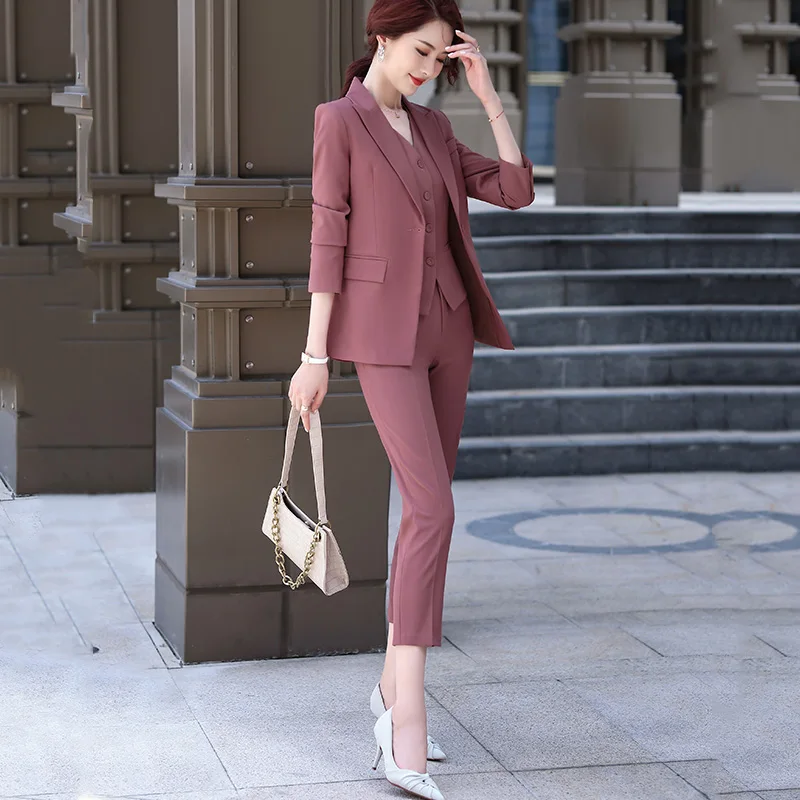 Женский комплект из 3 предметов Lenshin модный жилет брючный костюм Офисная Женская