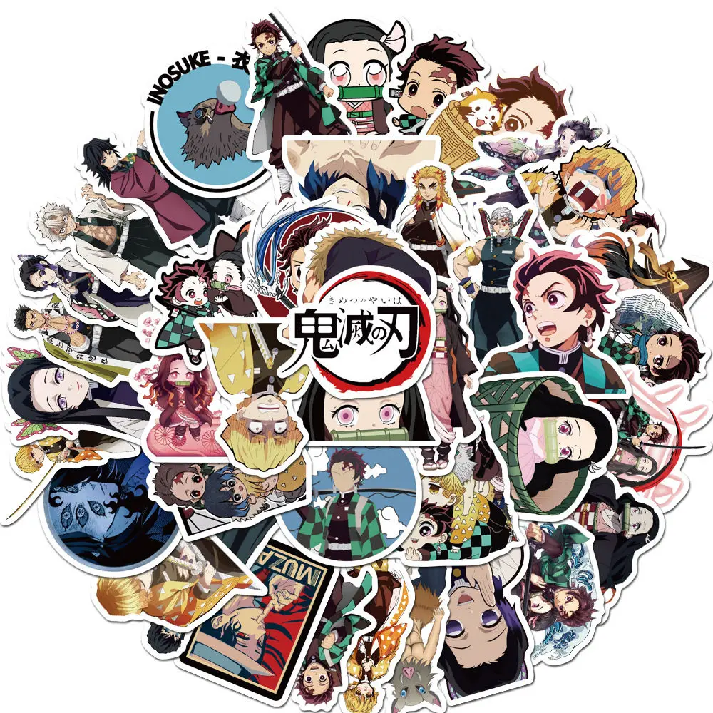Demon Slayer-pegatina de Anime no Yaiba de Jap&oacute;n para ni&ntilde;o, juguete divertido de dibujos animados, Kawaii, chica, regalo para port&aacute;til, 10/50 Uds.-1