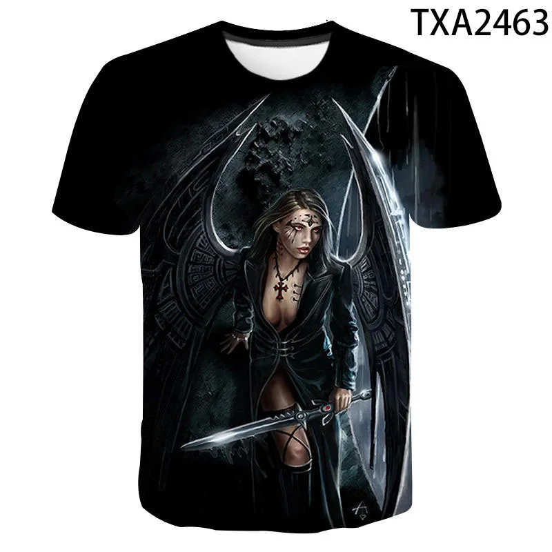 

2021 Gothic 3D Printed T-Shirt Casual Summer Short-Sleeved Men's Devil Angel Hip Hop Street Plus Size Clothing