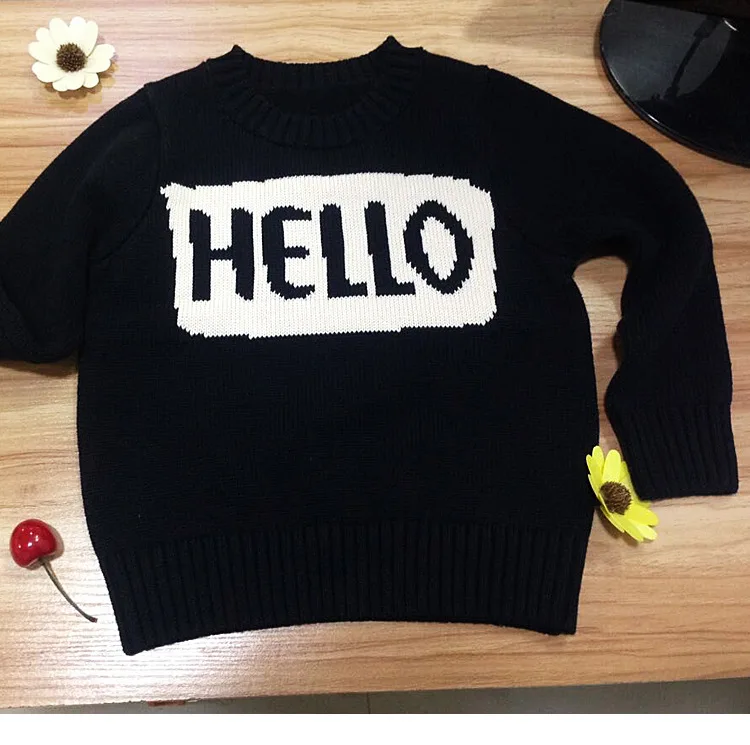 Милые свитера для маленьких девочек и мальчиков с надписью Hello детский вязаный