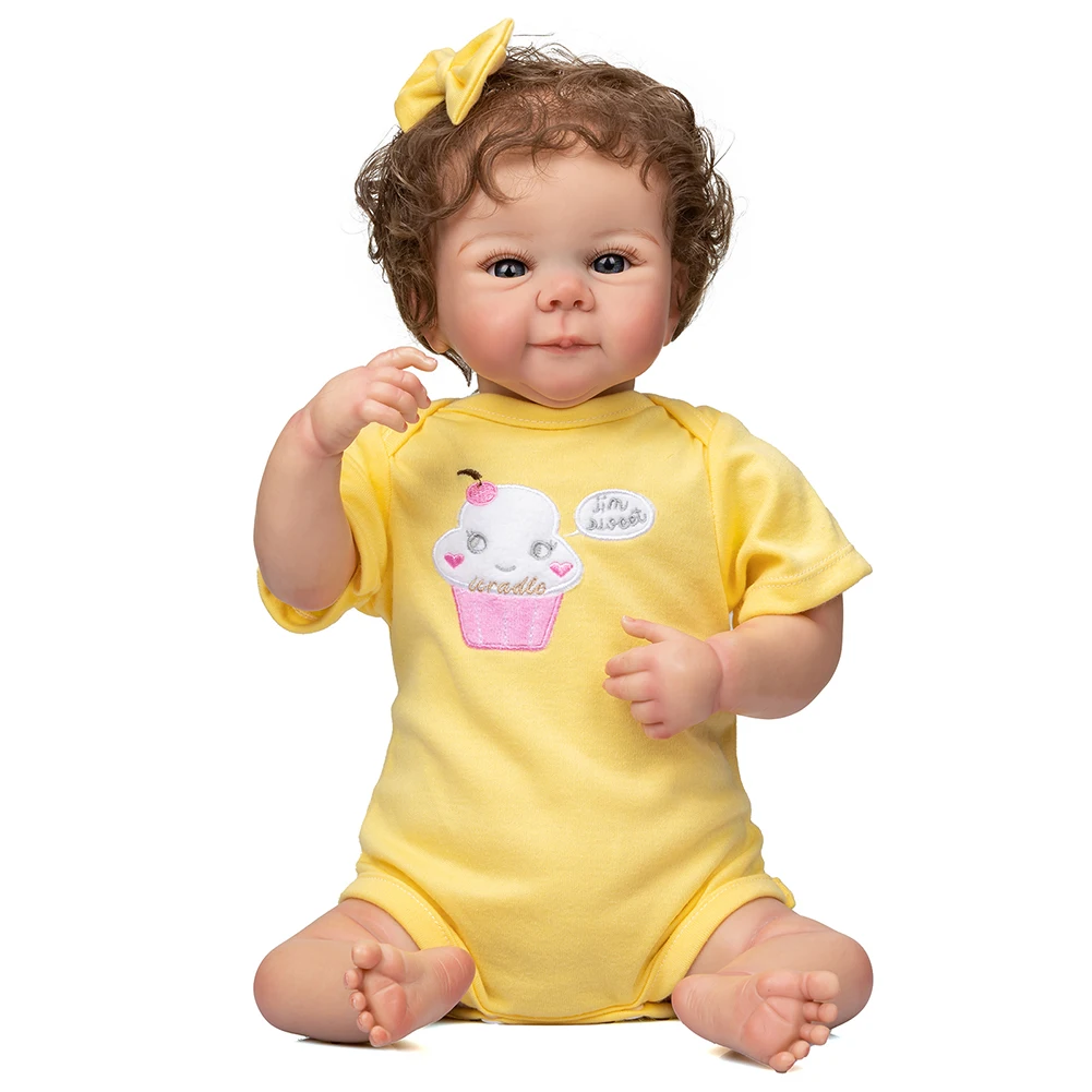 

Silicone Girls Baby Doll with Curly Hair Realistic Flexible Lifelike Reborn Doll Toy Handmade Newborn Babies Photography Prop#20