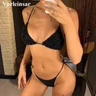 Сексуальный роскошный мини-купальник с жемчугом, женский купальник бикини, комплект из двух частей, бикини с лямкой через шею, купальный костюм для женщин V2090P