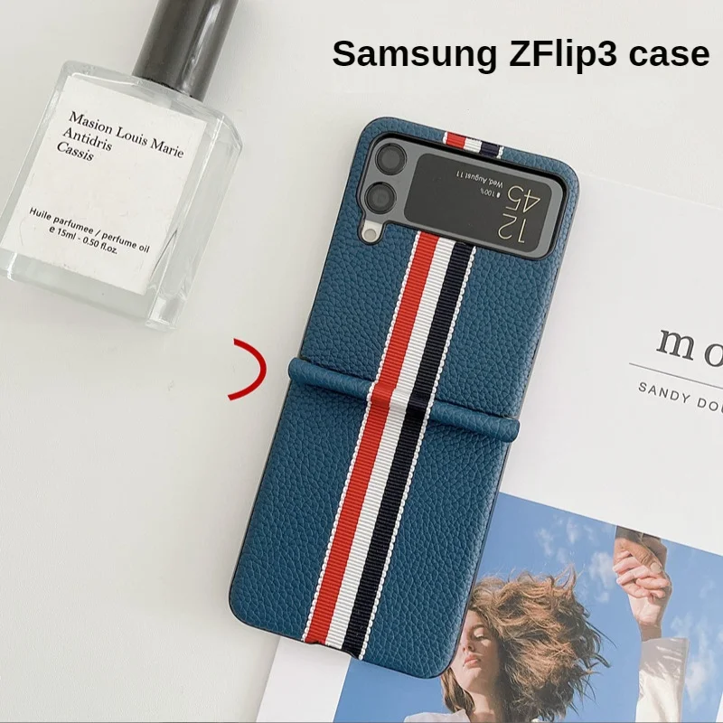 

Чехол для Samsung Galaxy Z Flip3 2021, складной чехол с рисунком личи, противоударные роскошные кожаные чехлы для Flip 3 F7110
