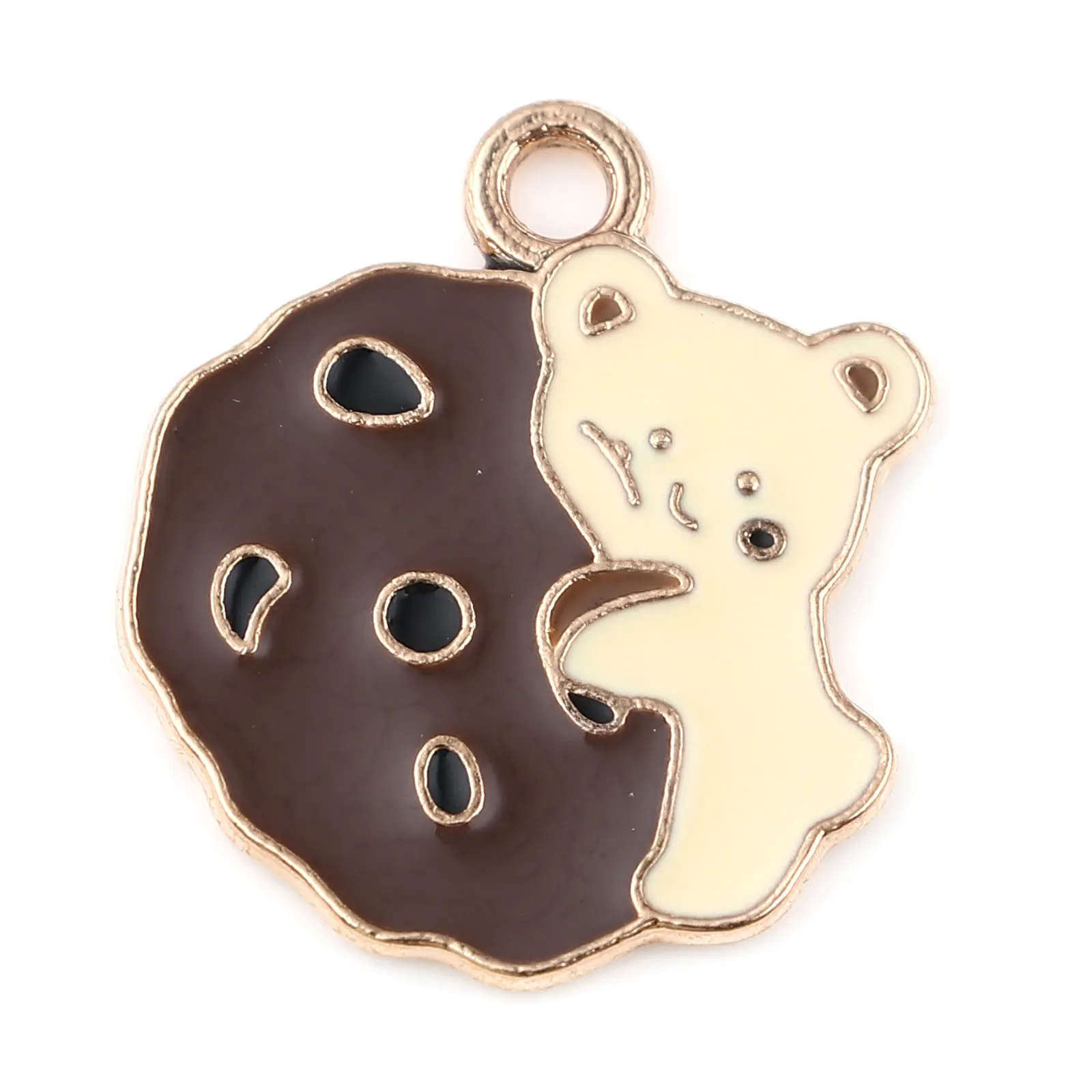

10 PCs 23*20mm Women Gifts Charms Biscuit KC Gold Plated Coffee Bear Enamel Kawaii Charm Pendants For Jewelry Making Handmade