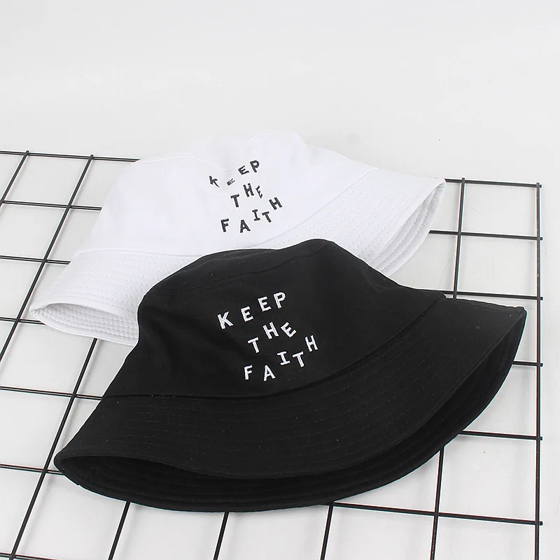 

New KeepTheFaith Letter Embroidered Fisherman Hat Minimalist Bob Summer Sunbonnet Sun Protection Hat Unisex Foldable Panama Cap