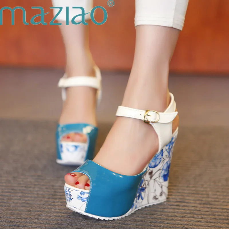 Женские туфли на танкетке MAZIAO элегантные летние высоком каблуке с цветами