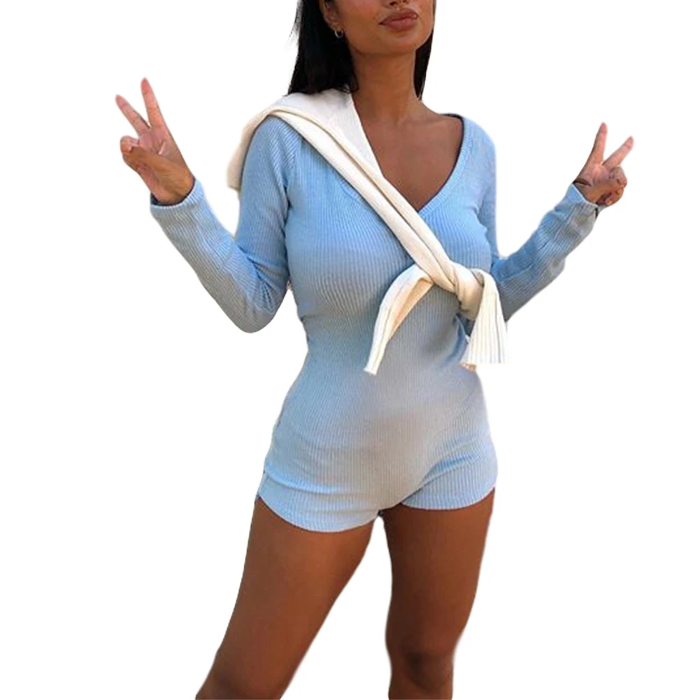 

Женский облегающий боди с длинным рукавом, однотонный трикотажный стильный Сексуальный Облегающий комбинезон на осень и весну, повседневн...