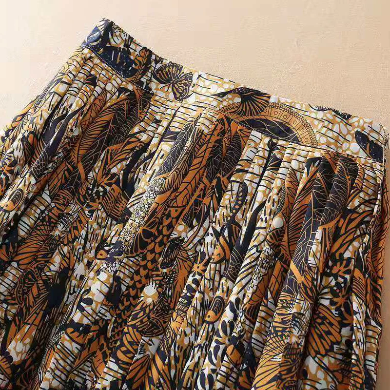 

Women Skirt Runway Vintage Fashion Flower Print Tassel Elegant Long Skirts