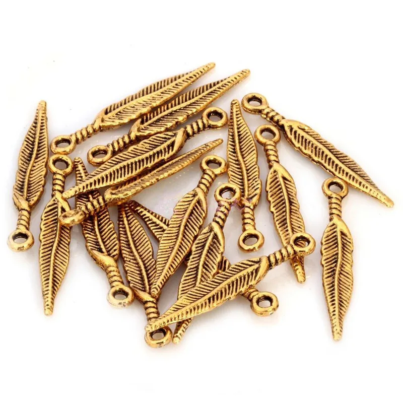 20 шт. 29х5 мм Подвески в форме листа пера для ожерелья фурнитура изготовления