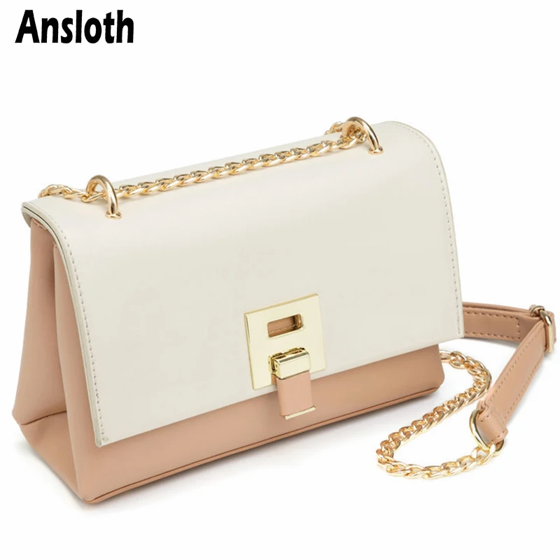

Ansloth Contrast Color Bags Chain Crossbody Bag For Women Designer PU Leather Shoulder Bag Luxury Snap Bag Small Flap Bag HPS940