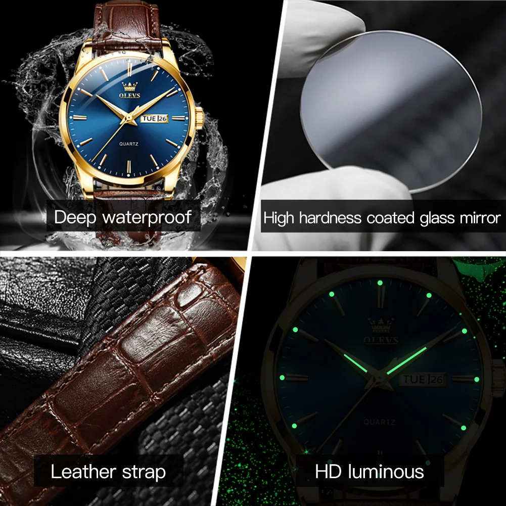 

Men's Quartz Wristwatch waterproof with double calendar casual style luminous hands male clock