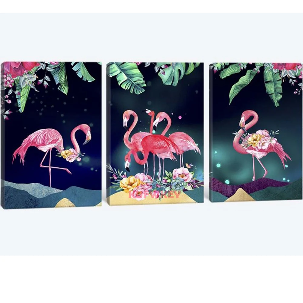 

full diamond embroidery"Flamingo Tropical green leaf"fantasy diamond painting full square round 3d Cross Stitch mosaic diamond,