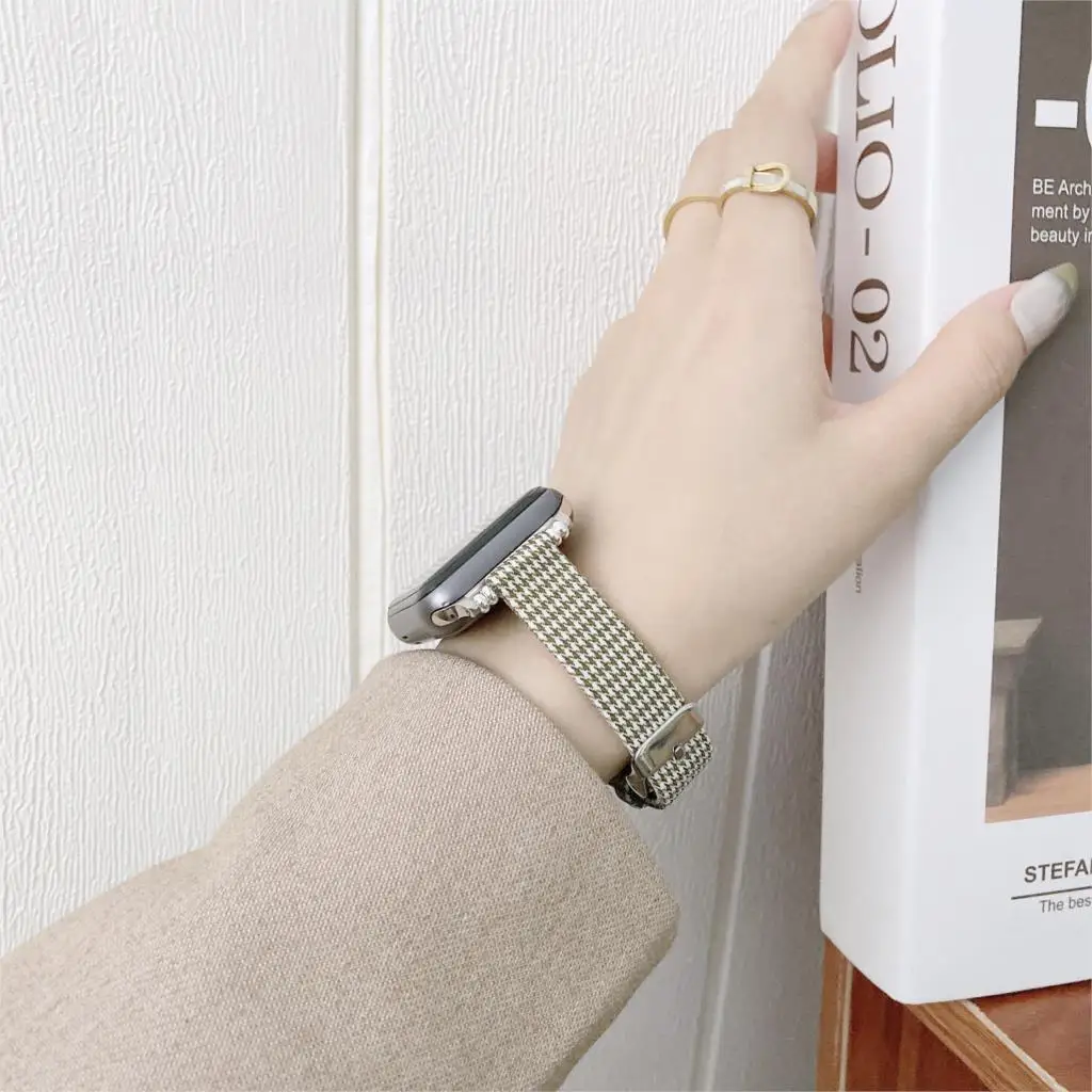 

Тонкий кожаный + нейлоновый ремешок для Apple watch band 44 мм 40 мм 42/38 мм, спортивный браслет для наручных часов correa iWatch Series 7 6 5 se 41 мм/45 мм