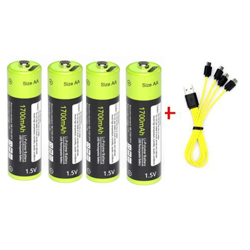 

ZNTER 1.5V AA Rechargeable Battery 1700mAh USB Rechargeable Lithium Polymer Battery Quick Charging by Micro USB Cable