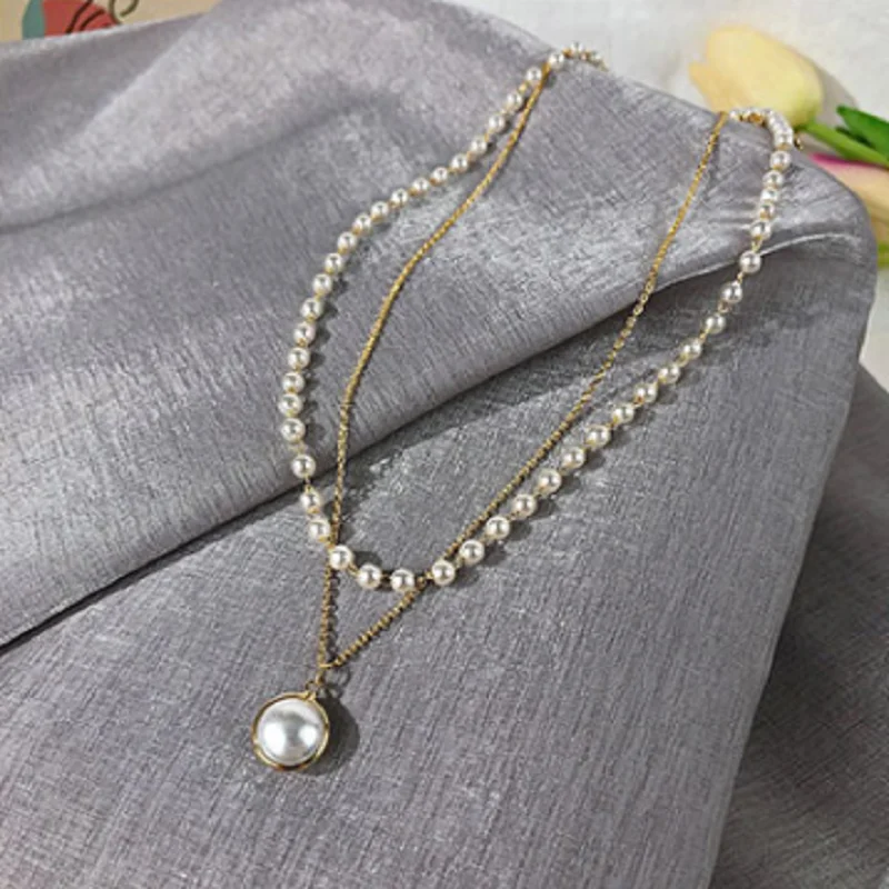 Простое Двухслойное жемчужное ожерелье в стиле ретро модная цепочка до ключиц