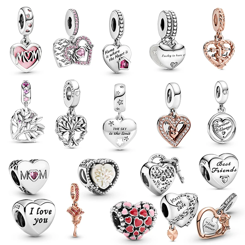 

Mothers Day Gift Fashion 925 Sterling Silver Moms Love Glamour Beads Fit The original Pan Bracelet Pendant Necklace Jewelry