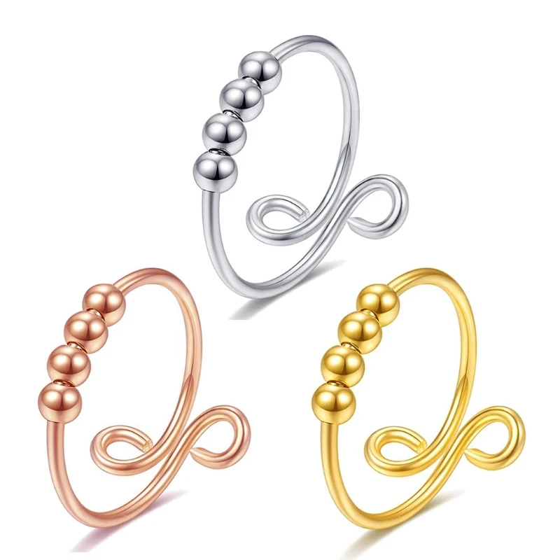 

Women Rotatable Fidget Beads Rings Anti Stress Anxiety Spinner Opening Peace Ring Valentine's Day Jewelry Gifts