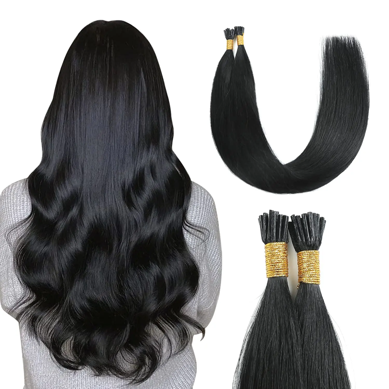 I Tip Real Human Hair Extensions 100% Remy Human Hair Extensions for Black Hair Women(50g/pack)