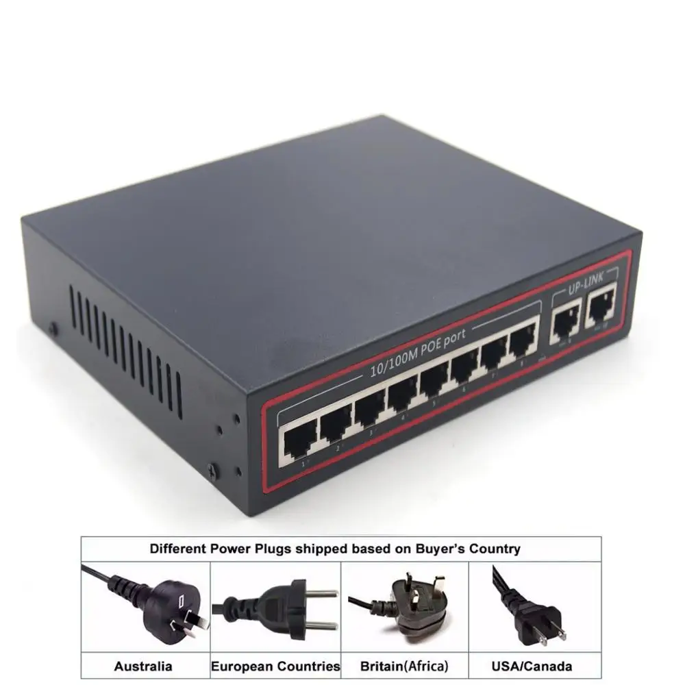 Сетевой Ethernet коммутатор с 8 портами POE и 2 Uplink 802.3af для IP камер сетевой
