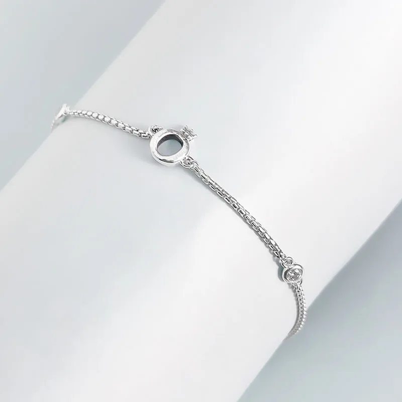 

Original 925 Sterling Silver Pan Bracelet Sparkle Crown O-shaped Adjustable Bracelet Fit Charm Women Jewelry