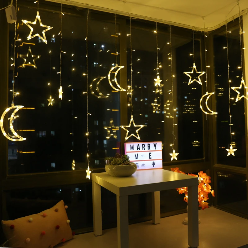 137inch Moon Star Lamp LED String Ins Christmas Birthday Lights Party Decoration Holiday Curtain Wedding Neon | Освещение