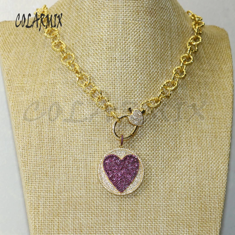 Модное ожерелье с подвеской в виде большого сердца из циркония 2 шт. застежкой