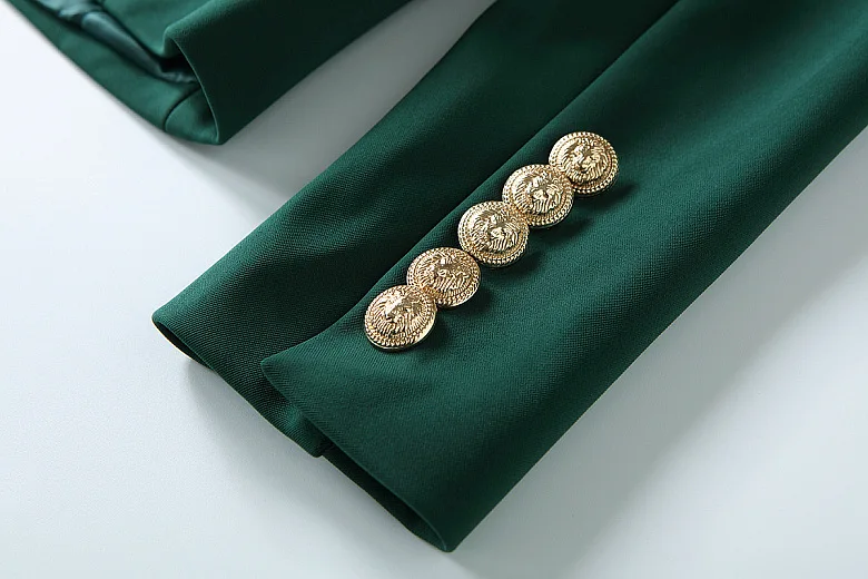 Женский двубортный Блейзер на пуговицах Классический офисный зеленый с золотыми