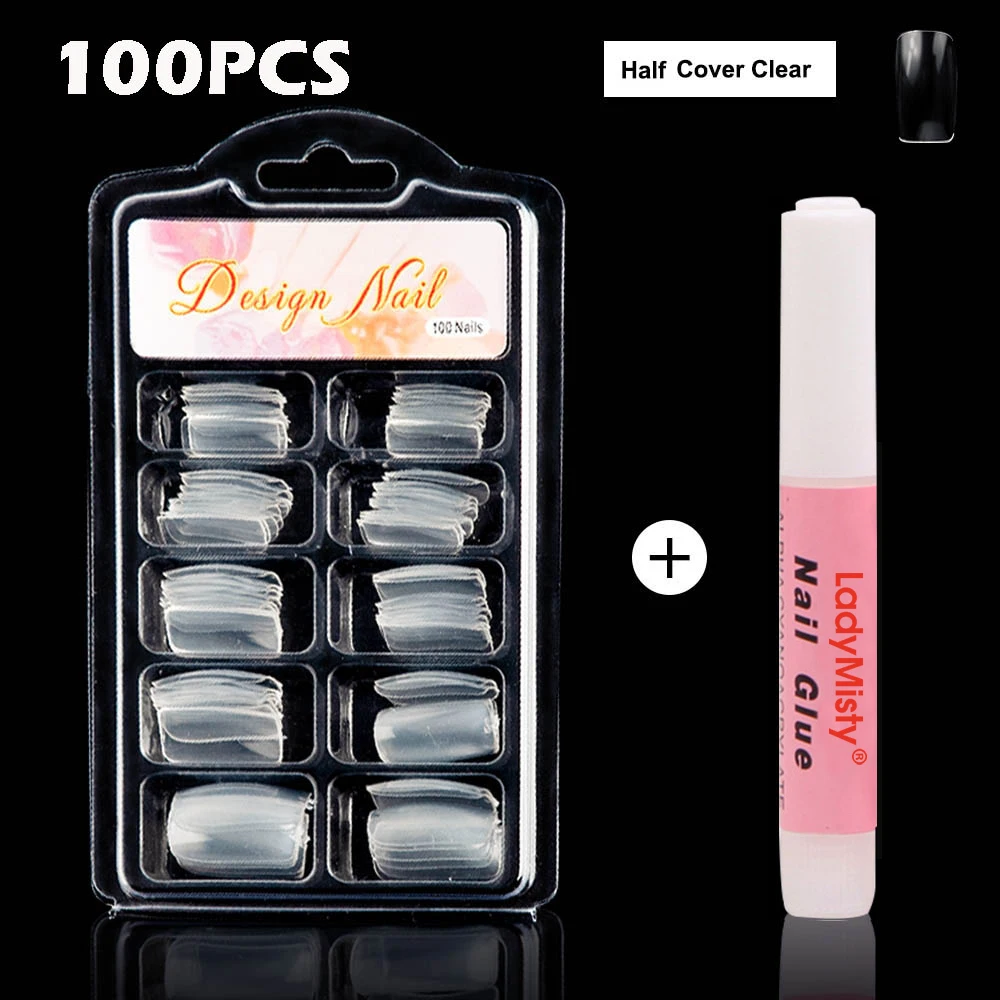 Half Cover Clear set 100 шт прозрачные/натуральные/белые накладные ногти во французском стиле искусственные акриловые ногти инструменты для маникюра Накладные ногти - Цвет: Half Cover Clear set