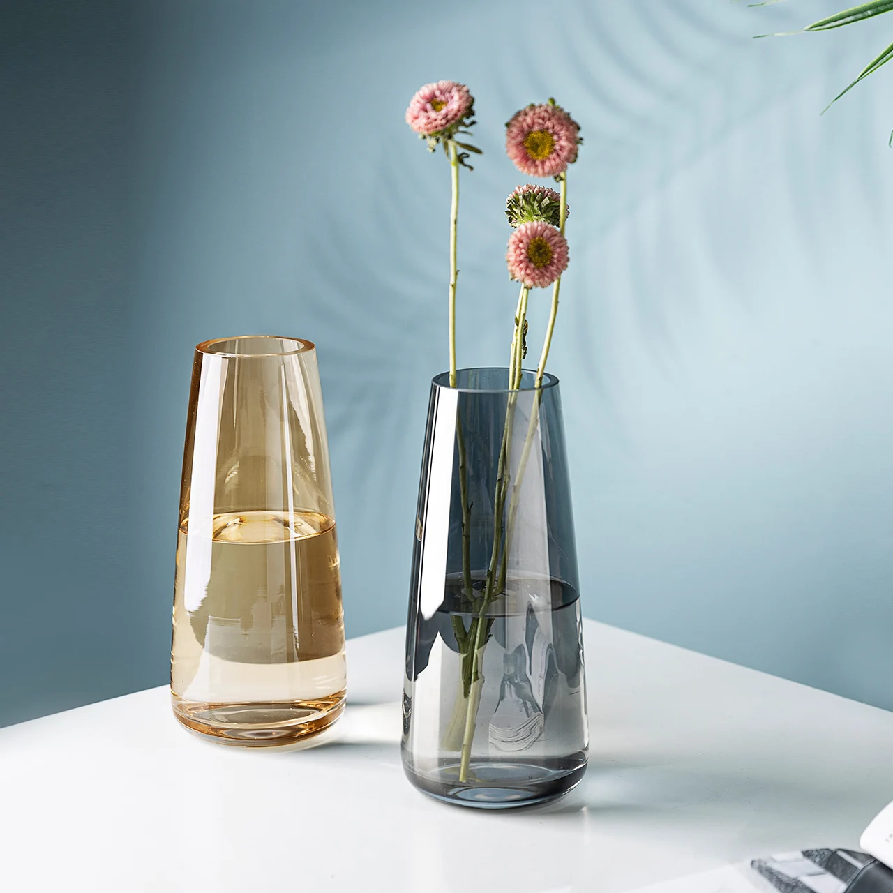 

European Simple Glass Vase Living Room Flower Ware Hydroponic Plant Bottle Container Desktop Home Decoration Vases