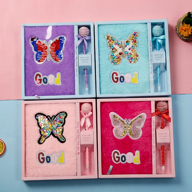 

Плюшевый блокнот в виде бабочки с ручкой для письма, дневник, ручная книга, красочный Модный милый дизайн для персонального подарка