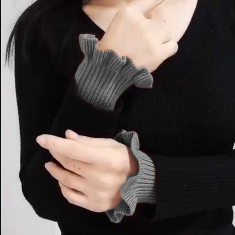 Съемные манжеты вязаные с оборками на локтях накладной рукав руку накладка